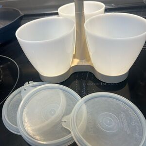 Vintage Tupperware Condiment Caddy Server Set With 3 Bowls And Lids
